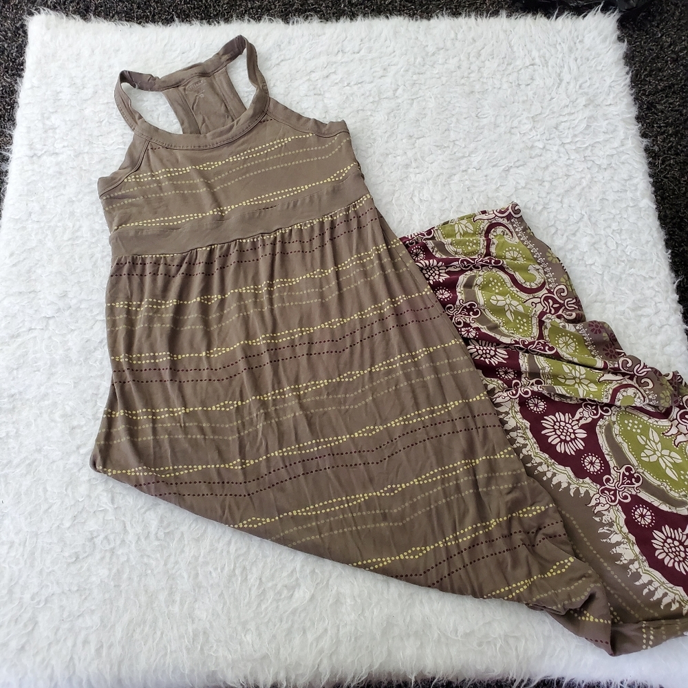 Athleta Brown and Green Maxi Dress